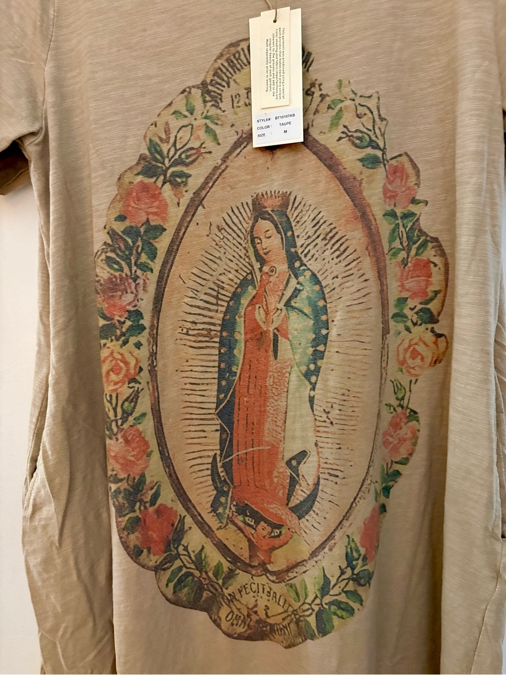 Blue Velvet virgin Mary maxi t shirt dress taupe Magnolia M NWT - Picture 3 of 4